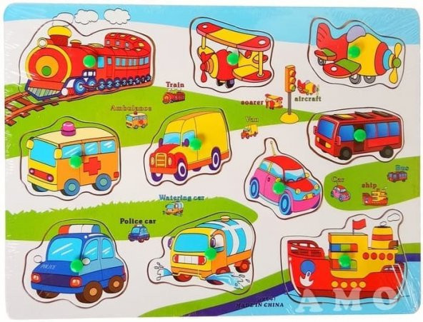 Çivili Ahşap Tutmalı Eğitici  Araçlar Taşıtlar Yapboz Puzzle Okul Öncesi Eğitici Bultak Puzzle
