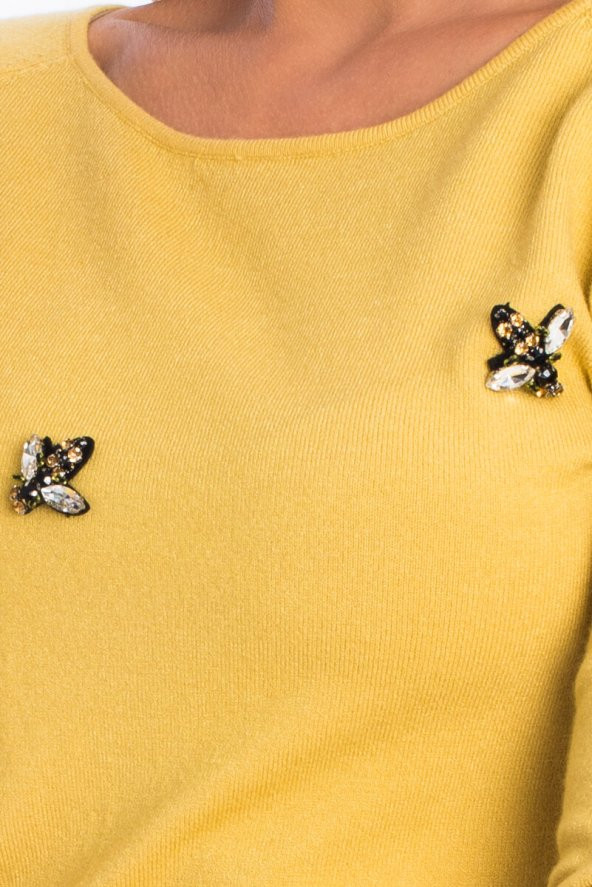 VEDİ ARI TAŞLI BAYAN TRİKO KAZAK - 4010-SAFRAN - 3