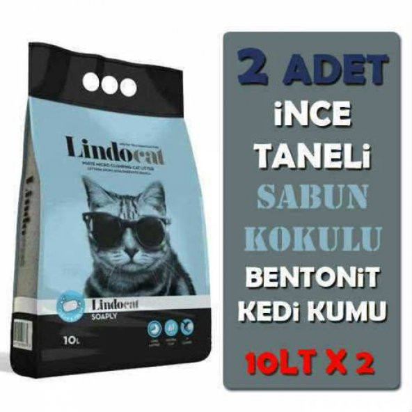 Lindo Cat İnce Taneli Sabun Kokulu Bentonit Topaklaşan Kedi Kumu 10 Lt X 2 ADET