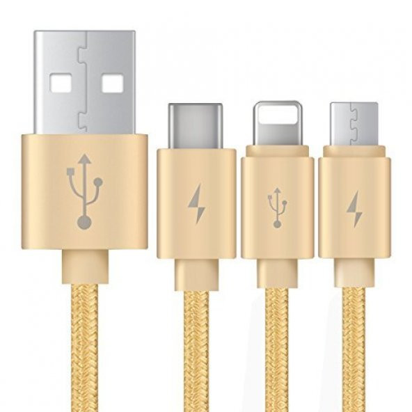 BASEUS Portman 3lü USB Kablo Micro+Lightning1,2M Luxury Golden