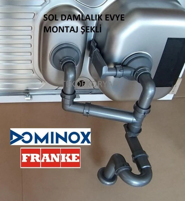 DOMİNOX FRANKE EVYE SİFON TAKIMI 1,5 GÖZ KARE TAŞMALI - 2