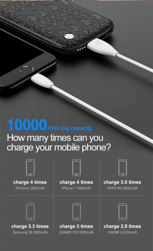 Baseus Plaid Powerbank Taşınabilir Batarya Double input Lightning+Mikro 2.1A 10000 Mah - 3