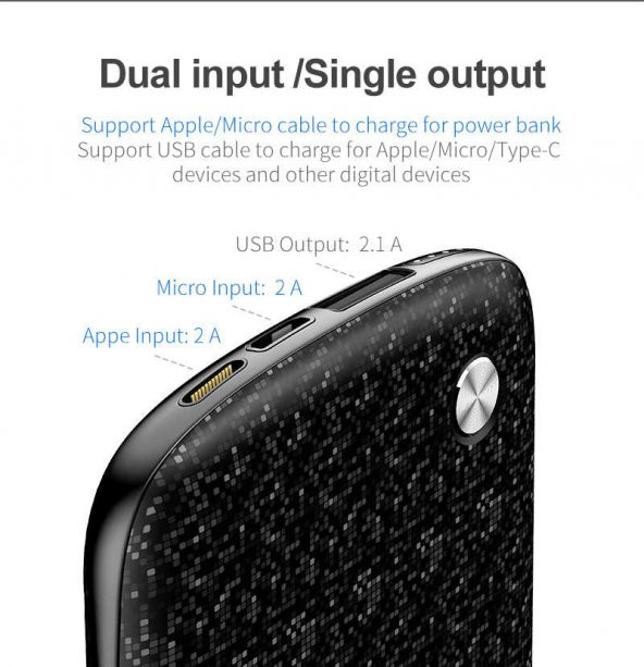 Baseus Plaid Powerbank Taşınabilir Batarya Double input Lightning+Mikro 2.1A 10000 Mah - 4