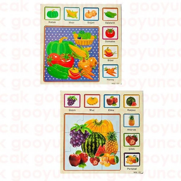 Eğitici Ahşap Tutmalı 2 in 1 Set Sebze+Meyve Öğrenme Çivili Puzzle Okul Öncesi Bultak Puzzle Oyuncak
