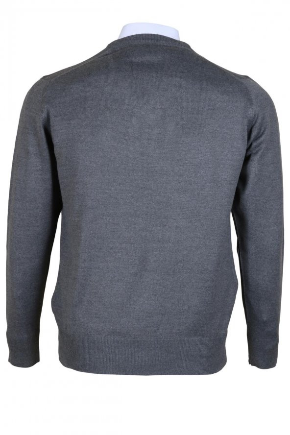 Erkek Yünlü Kazak V Yaka Normal Klasik Kesim Gri RAR00374 - 5