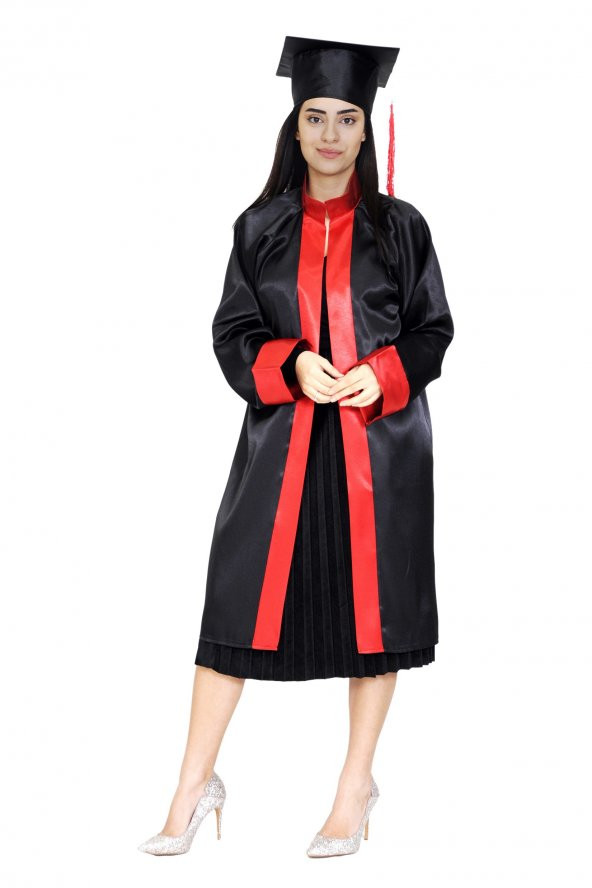 Mezuniyet Kep Cübbe Lise Siyah Kırmızı - 3