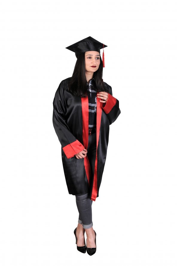Mezuniyet Kep Cübbe Lise Siyah Kırmızı - 4