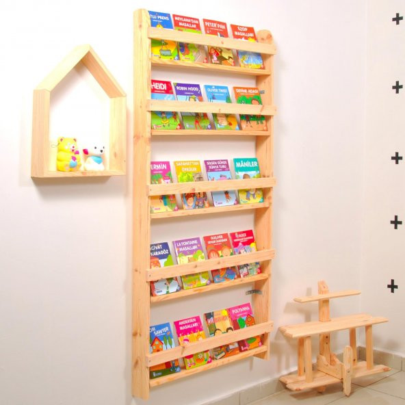 Çocuk Odası Eğitici Montessori Kitaplık Mobilya Raf Duvar Rafı 5 li