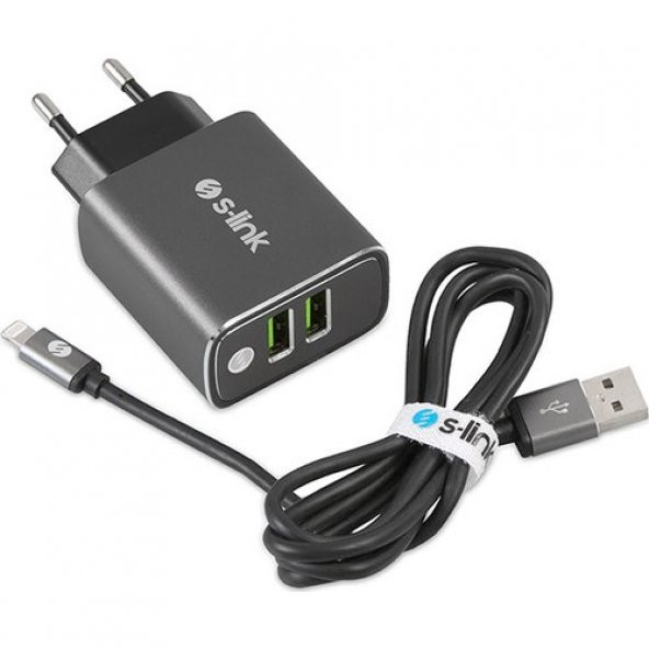 S-Link Swapp Çift USB 3.1A Metal Ev Şarjı Ve Lightning Kablo SW-E
