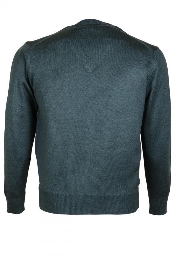 Erkek Yünlü Kazak V Yaka Normal Klasik Kesim Yeşil RAR00375 - 6