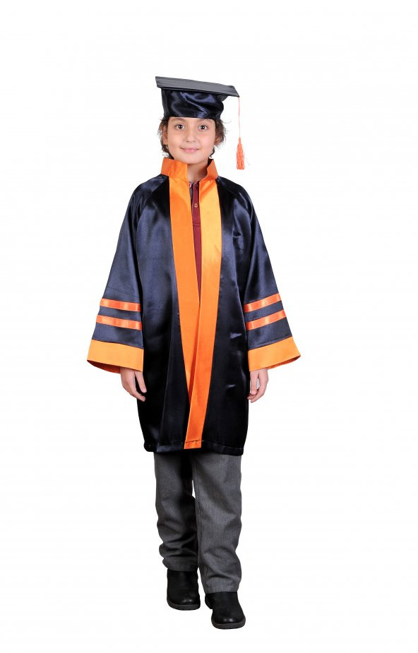 Mezuniyet Kep Cübbe Anaokul Siyah Turuncu Şeritli - 2