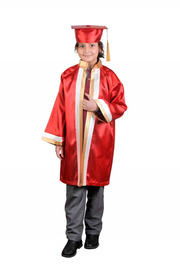 Mezuniyet Kep Cübbe İLKOKUL Kırmızı Gold Ekru - 2