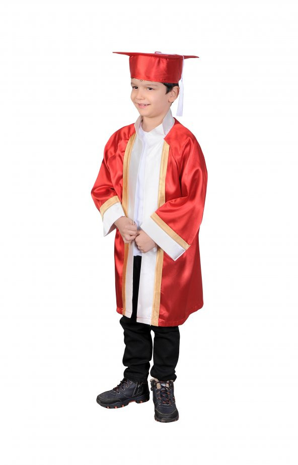 Mezuniyet Kep Cübbe Anaokul Kırmızı Ekru - 4