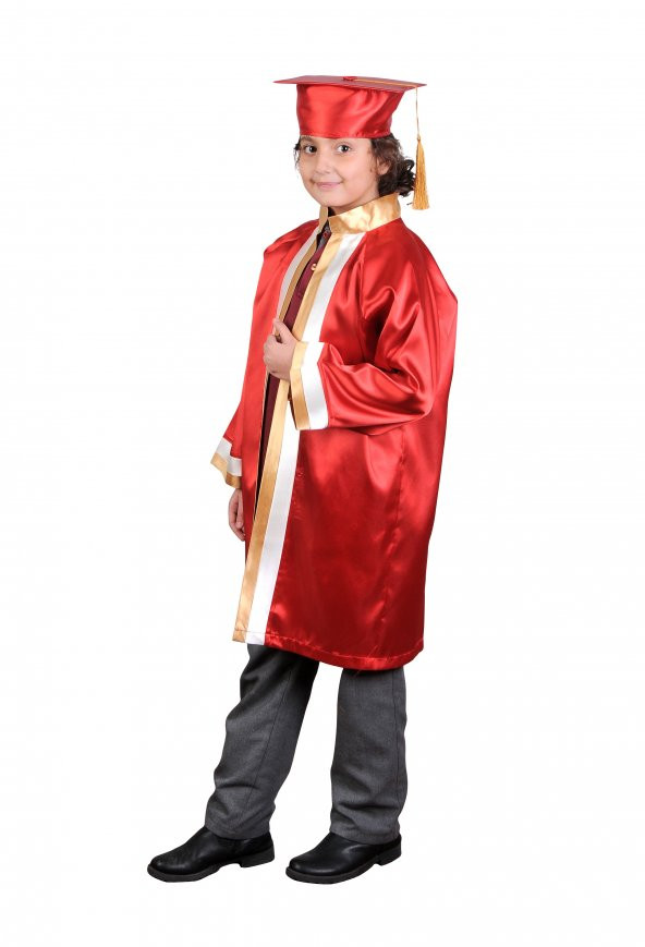Mezuniyet Kep Cübbe İLKOKUL Kırmızı Gold Ekru - 4