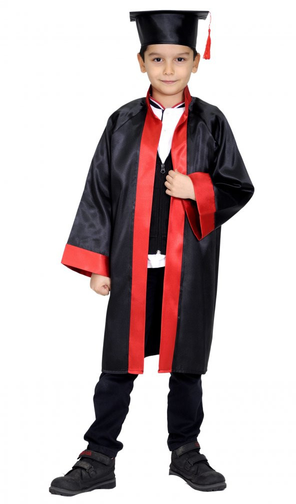 Mezuniyet Kep Cübbe İlkokul Siyah Kırmızı - 3