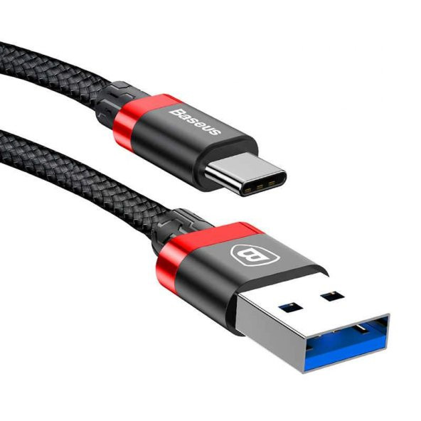 Baseus Golden Belt serisi USB 3,0 Kablo Type-C 1,5 M Siyah+Kırmızı