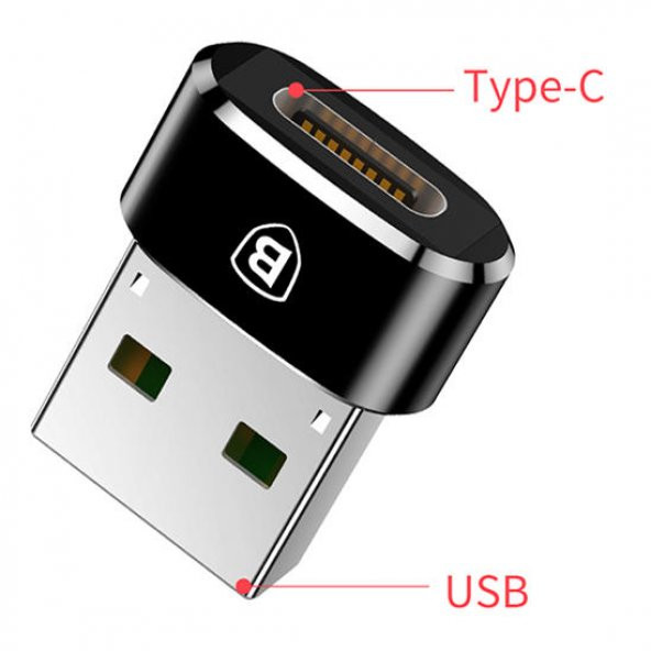 Baseus USB Male to Type-C Female Adapter Dönüştürücü Siyah
