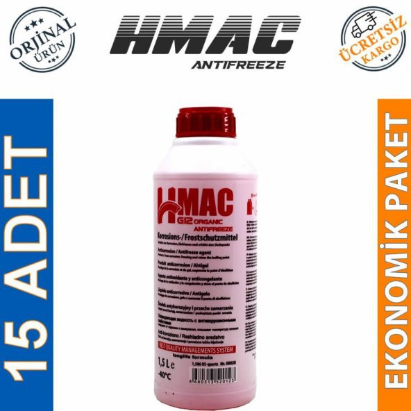 H-Mac Organik Kırmızı Antifriz -40 Derece 1,5 Lt (15 Adet)