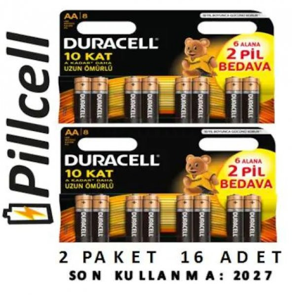 Duracell Alkaline 6+2 AA Kalem Pil X 2 Paket