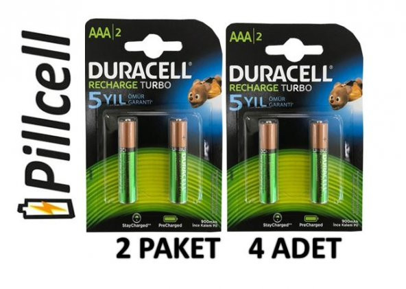 Duracell Recharge 900 mAh Şarjedilebilir AAA İnce Pil X 2 Paket