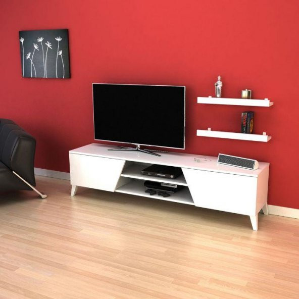Evform Tv Ünitesi Raf Hediyeli 180Cm Long Televizyon Sehpası - Beyaz