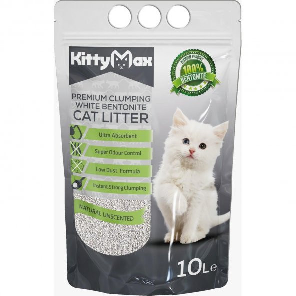 KittyMax 10 Litre Doğal Kokusuz Bentonit Kedi Kumu