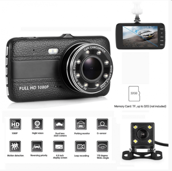 Dual Lens 4" 1080P Araç Video Kaydedici Araç Kamera