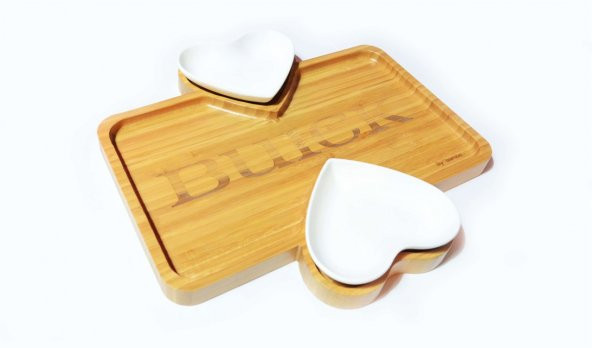 Buick Logolu İkili Porselenli Bambu Kahvaltı Tabağı