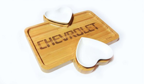Chevrolet Logolu İkili Porselenli Bambu Kahvaltı Tabağı