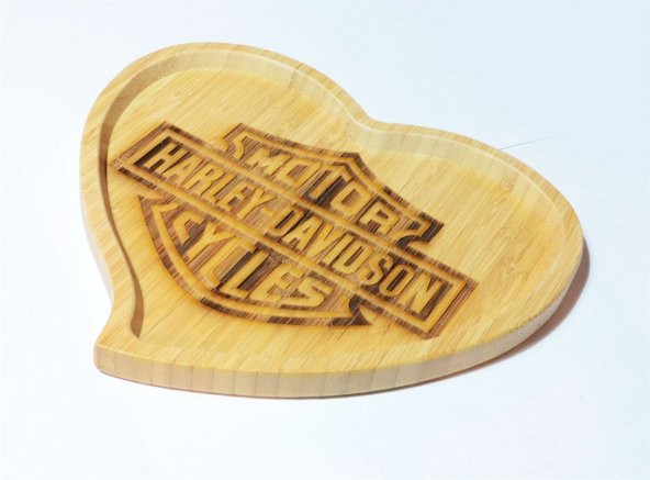 Harley Davidson Logolu Kalp Bambu Küçük Tabak