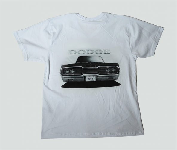 L T-Shirt Sıfır Yaka 1966 Dodge Polara Dijital Baskılı Beyaz