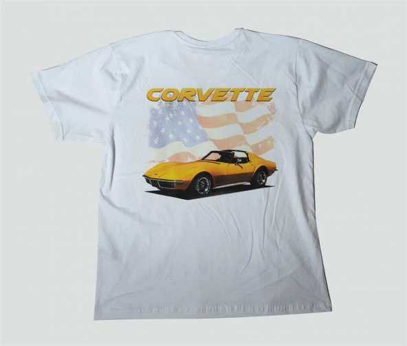 XXL T-Shirt Sıfır Yaka 1969 Corvette Stingray Dijital Baskılı Beyaz