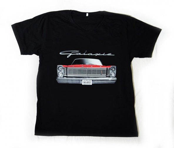 XL T-Shirt V Yaka 1965 Ford Galaxie Dijital Baskılı Siyah