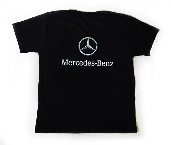 L T-Shirt Sıfır Yaka Mercedes Benz Dijital Baskılı Siyah