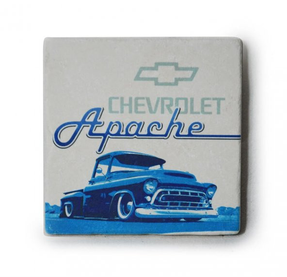 1956 Chevrolet Apache Baskılı Doğal Limra Taşı Bardak Altlığı