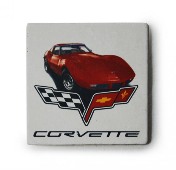 1973 Chevrolet Corvette Baskılı Doğal Limra Taşı Bardak Altlığı