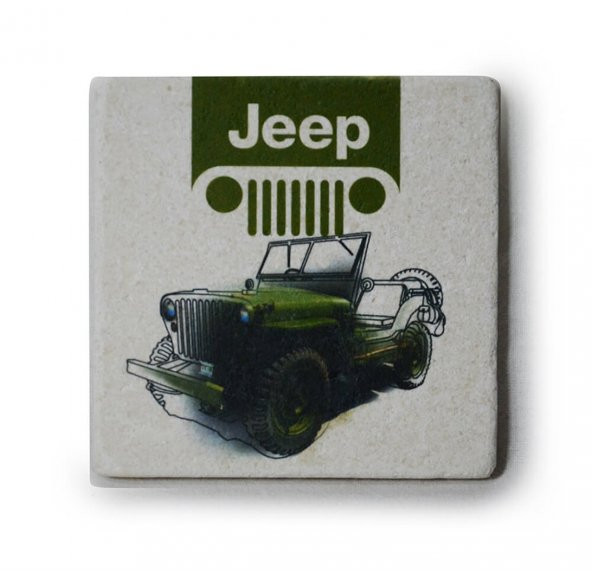 Jeep Logo-Resim Baskılı Doğal Limra Taşı Bardak Altlığı