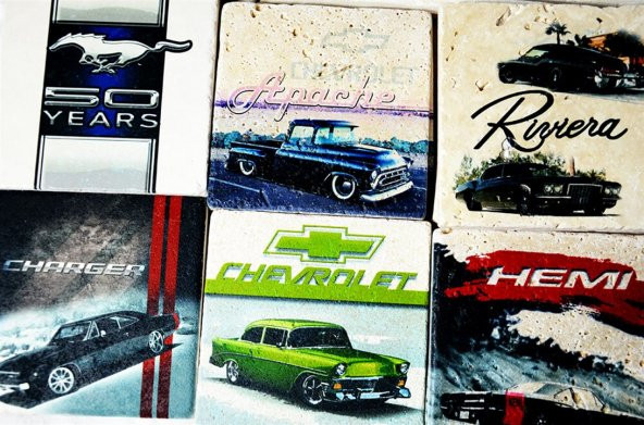 Jeep Logo-Resim Baskılı Doğal Limra Taşı Bardak Altlığı - 4