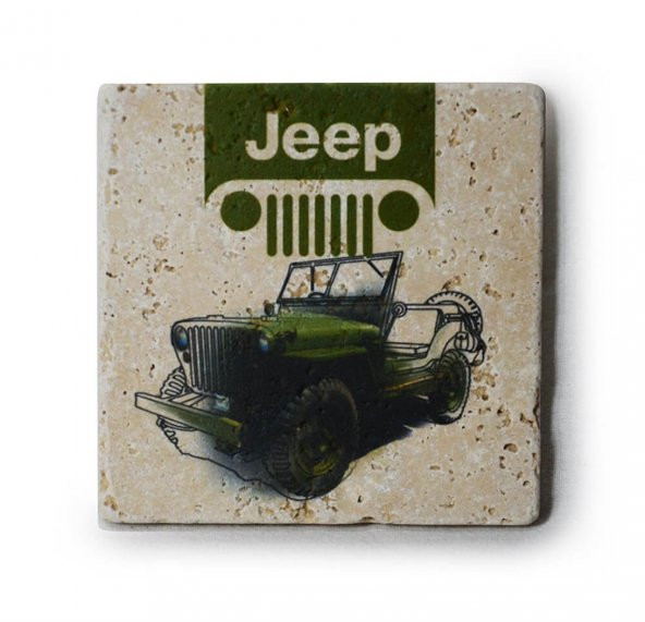 Jeep Logo-Resim Baskılı Doğal Traverten Bardak Altlığı
