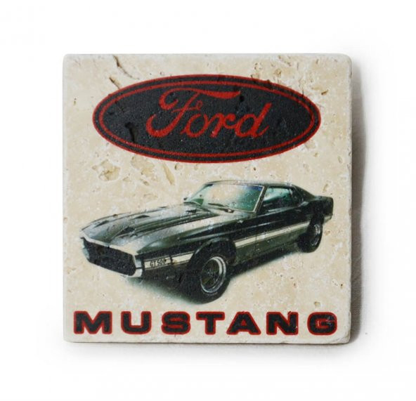 1969 Ford Mustang GT500 Baskılı Doğal Traverten Bardak Altlığı