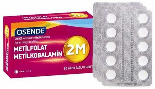 Osende 2M Metilkobalamin B12+Metilfolat Folik Asit 30 Tabet