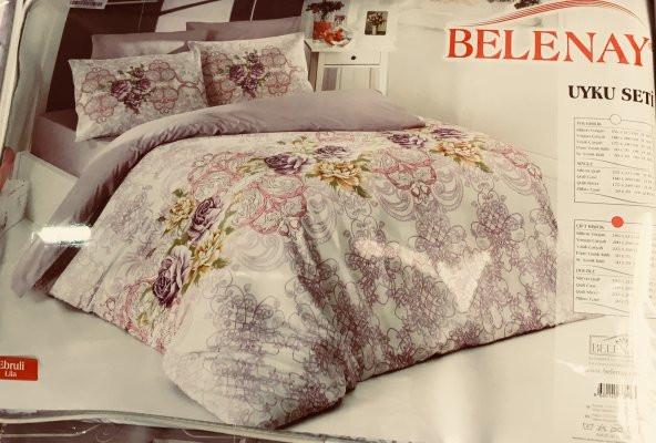 Belenay çift kişilik uyku seti ebruli lila