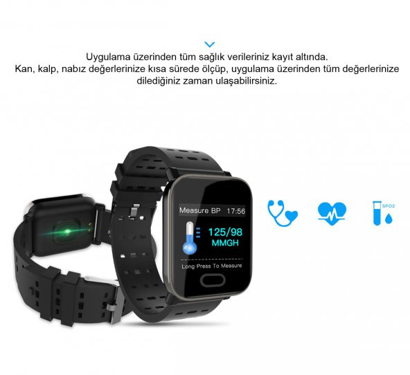 Tansiyon-Nabız Ölçer Bluetooth Akıllı Bileklik Saat (Adım Sayar-Oksimetre-Uyku-Takip Smart Watch ) - 5