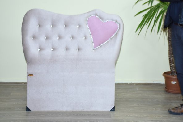 Bengi Tek Kişilik Beyaz Başlık Pembe Kalpli  90*190