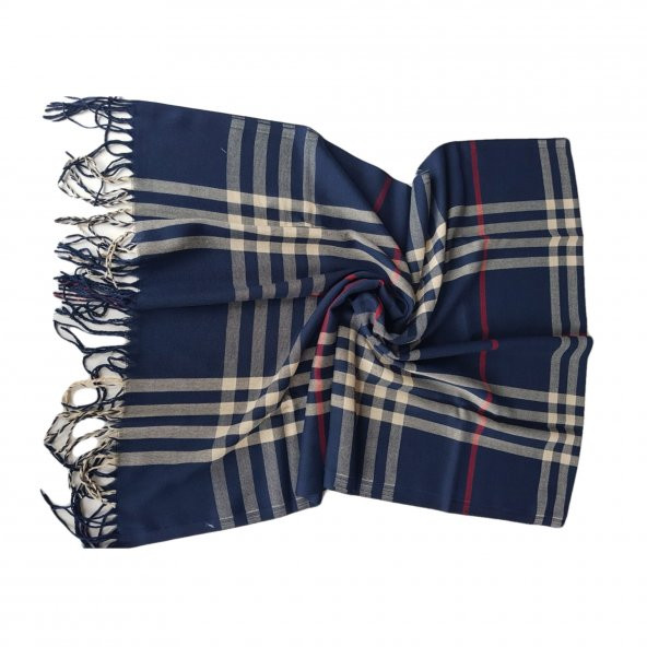 Kalın Ekose Desenli Şal - Lacivert Sarı - 2