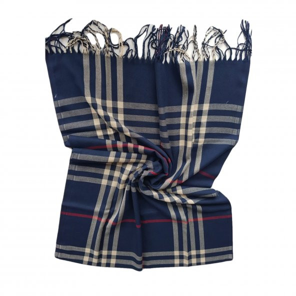 Kalın Ekose Desenli Şal - Lacivert Sarı - 3