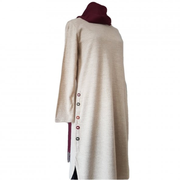 Düğme Detaylı Triko Tunik - Krem - 3