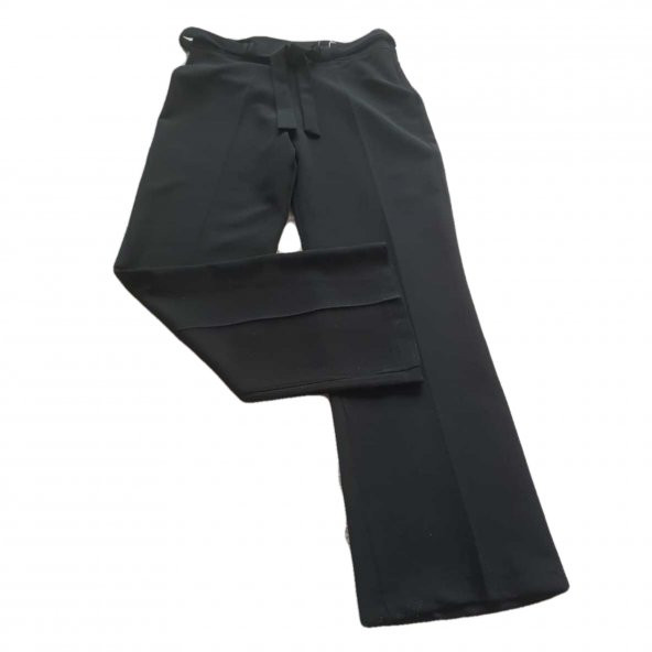 Bol Paça Kuşaklı Pantolon - Siyah