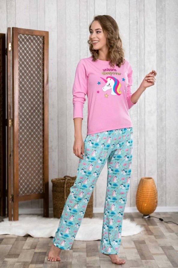 Lingabooms 1002 Kadın PijamaPamuklu Üst Pantolon 2li Tk