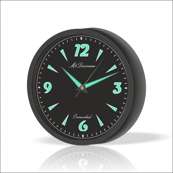 Siyah Zemin ve Kasa Gece Görünen Ev Ofis Toplantı Odası Okul Karakol Parlayan Fosforlu Duvar Saati - 3